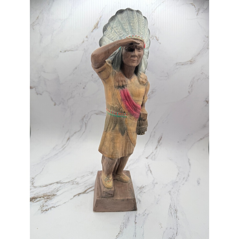Vintage Ceramic Native American Chief Figurine 12 Inch Faux Wood Finish